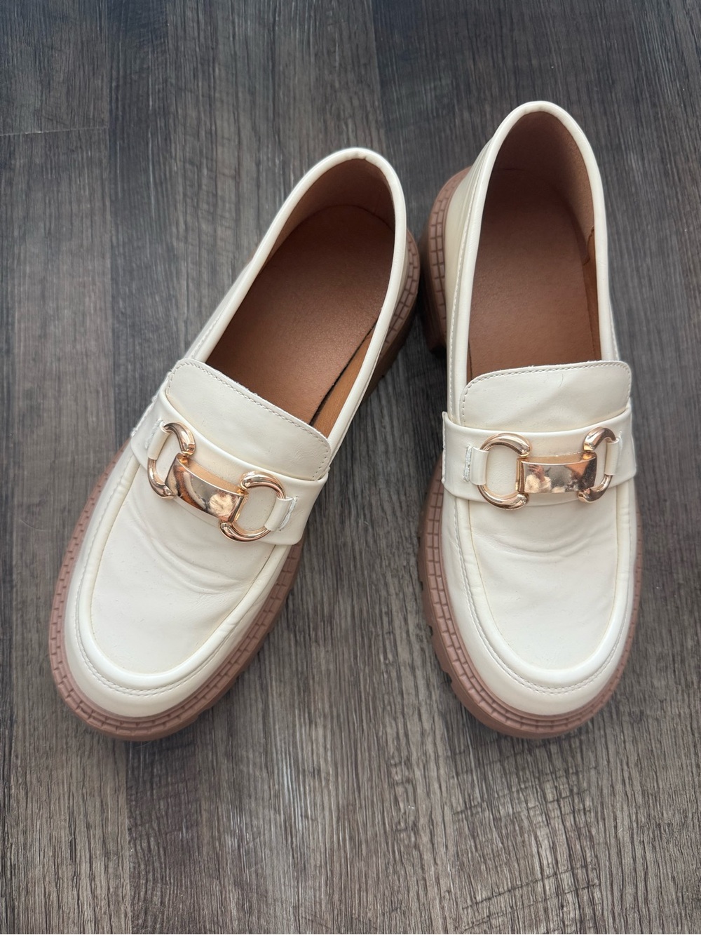 Cream Lug Sole Bit Loafers